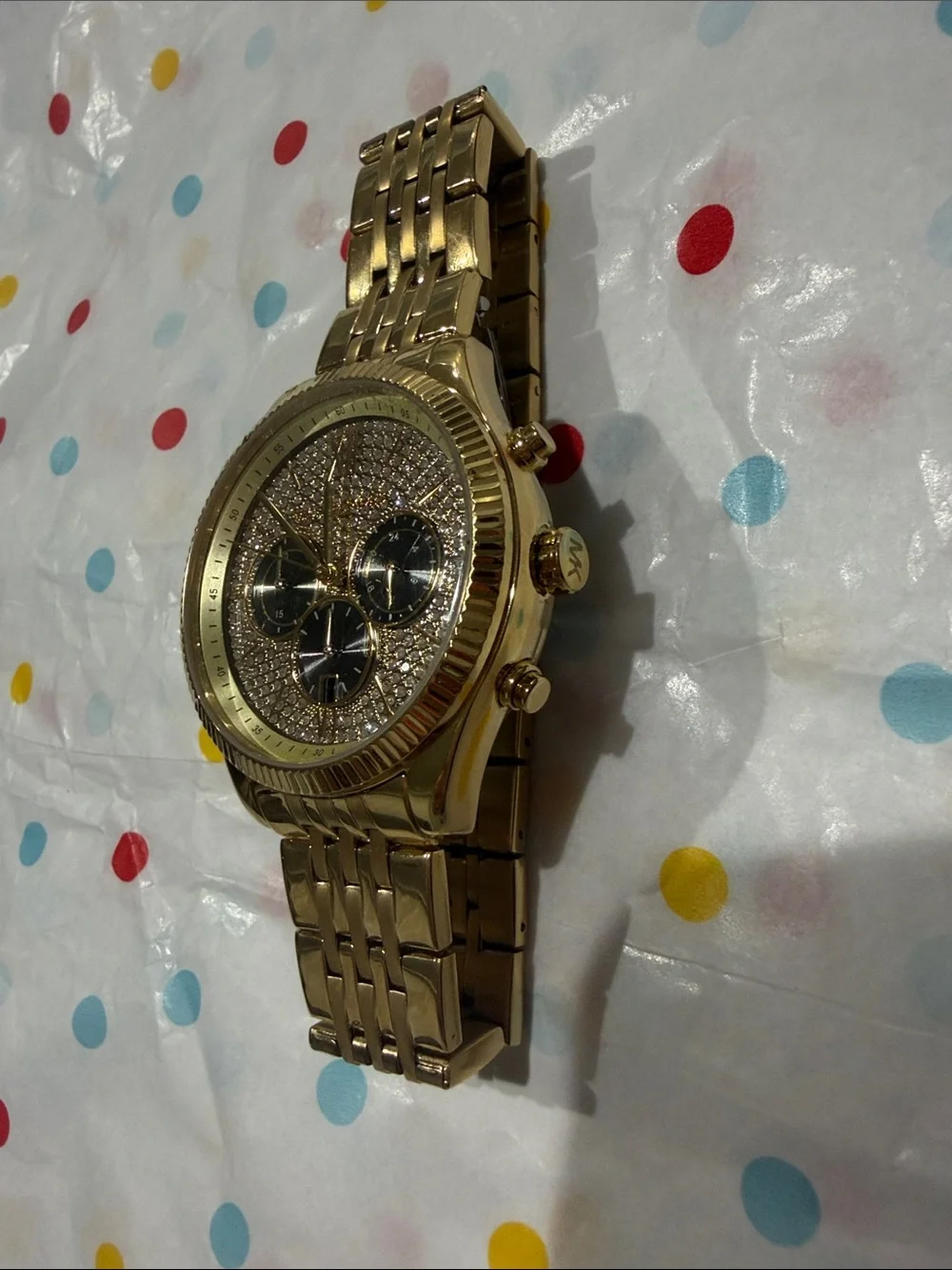 Michael Kors Men's Gold Crystal Dial Chronograph Watch with Black Subdials